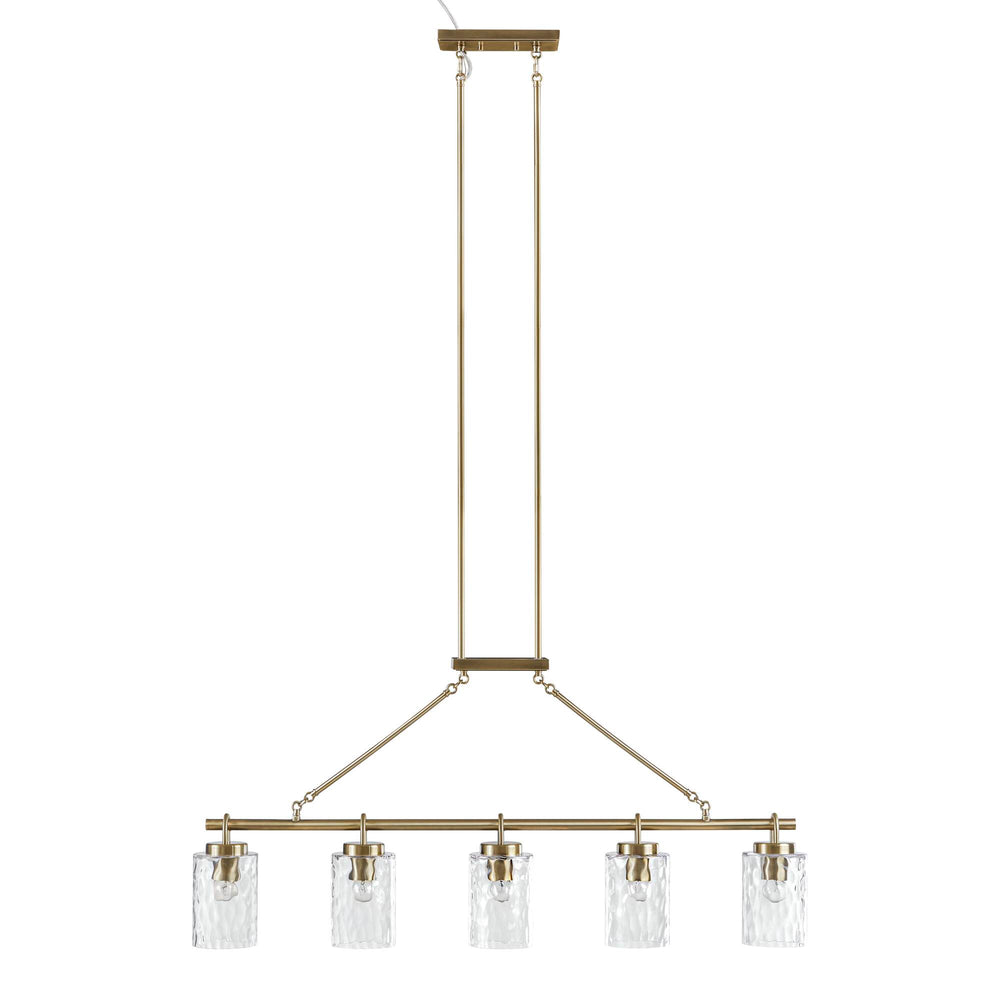 English Elm 5-light Modern Linear Chandelier with Textured Glass Shades, 45"W Iron Frame, Adjustable 54" Rod, Warm Ambient Lighting B035P280529