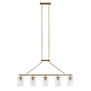English Elm 5-light Modern Linear Chandelier with Textured Glass Shades, 45"W Iron Frame, Adjustable 54" Rod, Warm Ambient Lighting B035P280529