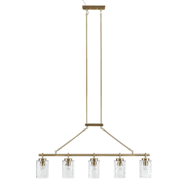 English Elm 5-light Modern Linear Chandelier with Textured Glass Shades, 45"W Iron Frame, Adjustable 54" Rod, Warm Ambient Lighting B035P280529