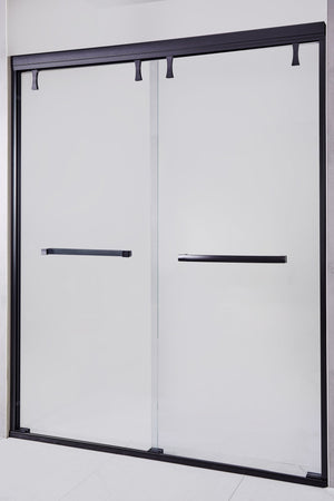 English Elm 56-60 in Semi-frameless Double Sliding Shower Door Clear Tempered Glass Matte Black W1920S00078