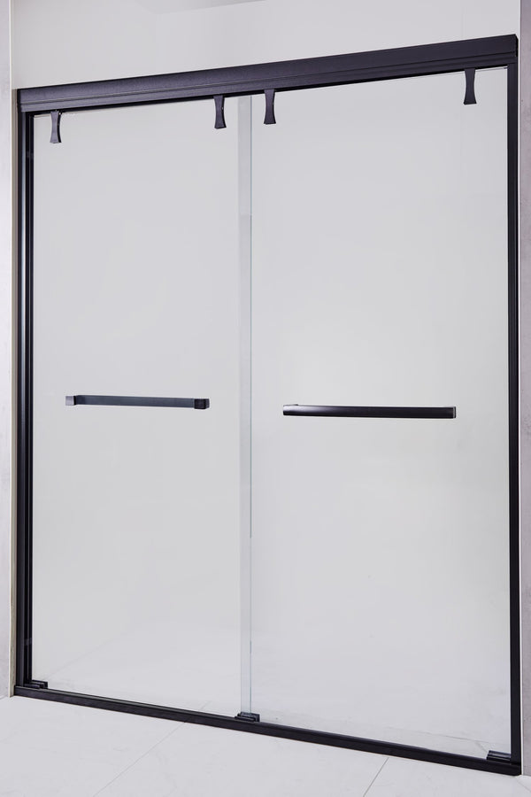 English Elm 56-60 in Semi-frameless Double Sliding Shower Door Clear Tempered Glass Matte Black W1920S00078