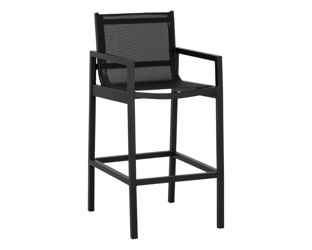 Sunpan MERANO Barstool - Modern Black Aluminum, Breathable Mesh Seat, Perfect for Home Bars & Cafes 110969