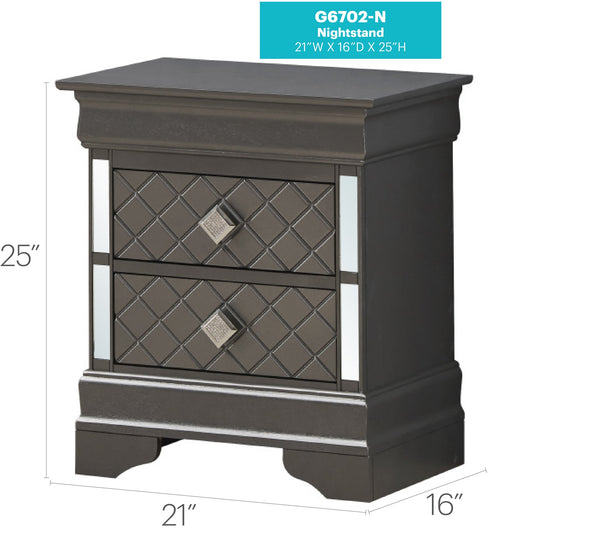 English Elm Chic Metallic Black Modern Nightstand with Two Spacious Drawers, Compact 24"H x 21"W x 16"D for Stylish Storage and Instant Use B078108375