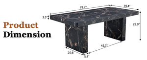 English Elm 78.7"*39.4"*29.9" Black Marble Mdf Dining Table Seats Eight with 3.5in Thick Top W1151S03864