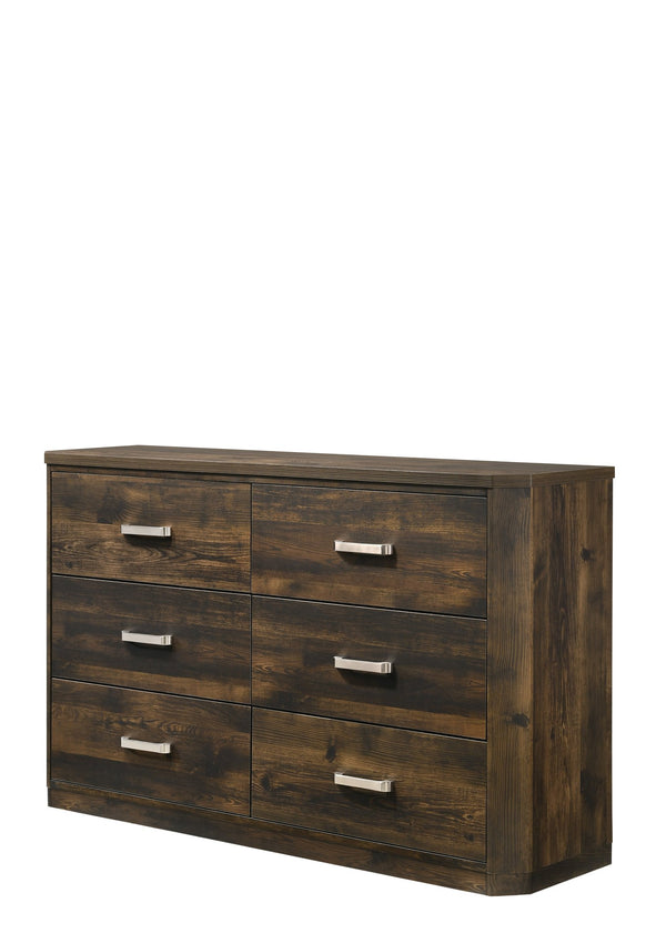 English Elm Elettra Rustic Finish Dresser with 6 Smooth-Glide Drawers, Brushed Nickel Handles, Dust-Proof Design Walnut 62 L x 19 W x 44 H B2726P261232