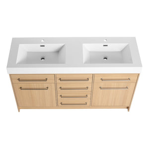 English Elm 60" Freestanding Bathroom Vanity With Double Sink, Soft-Close Doors & Drawers In Original Oak Finish P1 W1972P315232-GIGA
