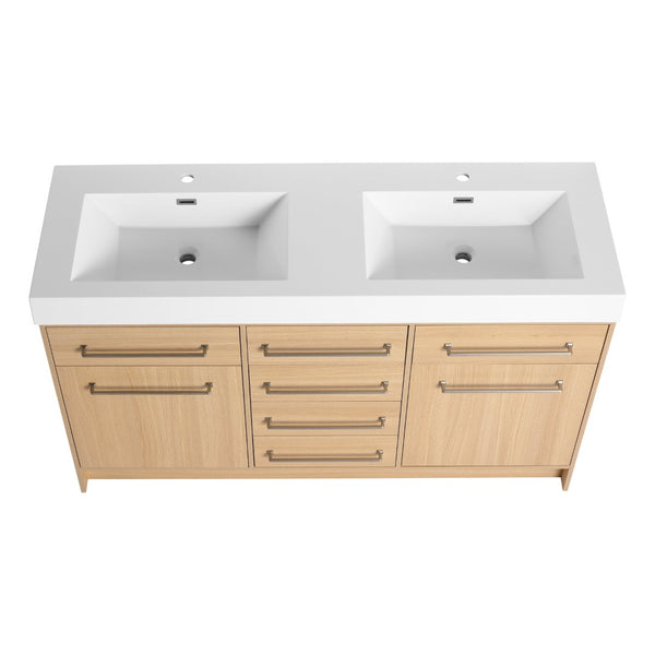 English Elm 60" Freestanding Bathroom Vanity With Double Sink, Soft-Close Doors & Drawers In Original Oak Finish P1 W1972P315232-GIGA