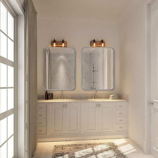 English Elm 22x30 Rectangular Wall Mirror with Brushed Metal Frame, 4mm HD Shatterproof Glass, Easy Install Elegance Silver W2203P302282