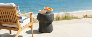 English Elm U_style Outdoor Concrete Accent Table Sculptural Double Barrel Mgo Weathered Patio Stool Black N711P422075B