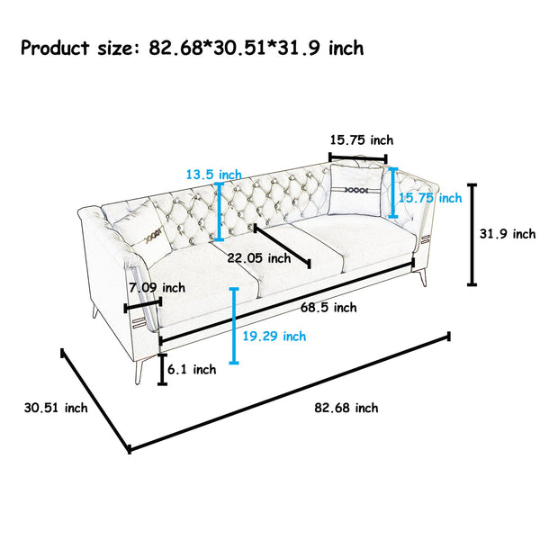 English Elm Fx-P82-Bk3 Velvet 3-Seater Sofa With Throw Pillows - Modern Comfort For Living Rooms & Offices W576S00221