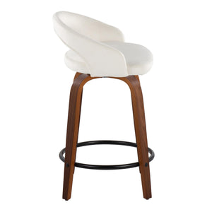 English Elm Fixed-height Swivel Counterstools Walnut Bentwood Velvet Seat Black Footrest Set B202S01760