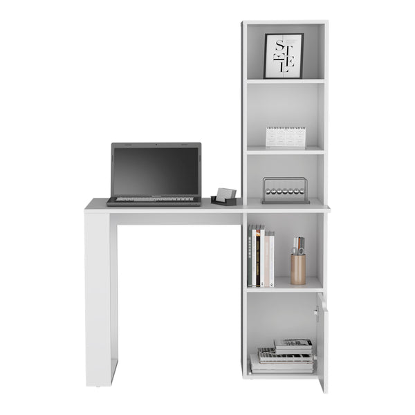 English Elm Iowa Writing Desk with Open 4-tier Shelving and Cabinet for Small Home Offices B200P188863