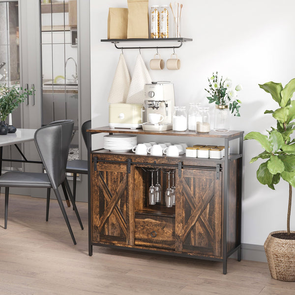 English Elm Homcom Rustic Industrial Sideboard Buffet Cabinet With Sliding Barn Doors, Adjustable Shelves & Storage W2225P217418