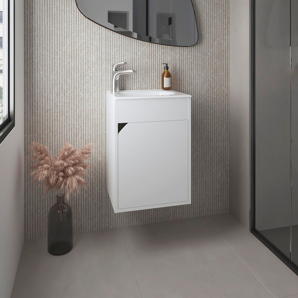 English Elm Bethel Wall Mounted Floating Vanity with Resin Sink Open Shelves White Bath B070P337047