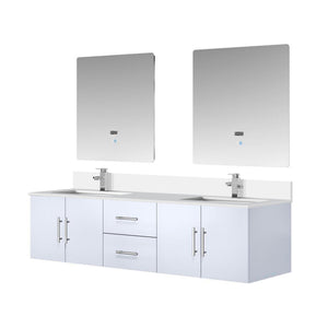 English Elm Glossy White Double Bath Vanity 72" W with Cultured Marble Top, Chrome Faucet, 30" LED Mirrors, Durable Finish B2731S01097