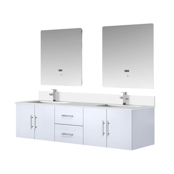 English Elm Glossy White Double Bath Vanity 72" W with Cultured Marble Top, Chrome Faucet, 30" LED Mirrors, Durable Finish B2731S01097