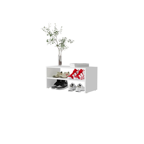 English Elm White Melamine 2-Shelf Shoe Rack for Bedroom Storage — Durable Particle Board, Sleek White Finish, Space-Saving Organizer (32.7" W x 18.5" D) B062P230636