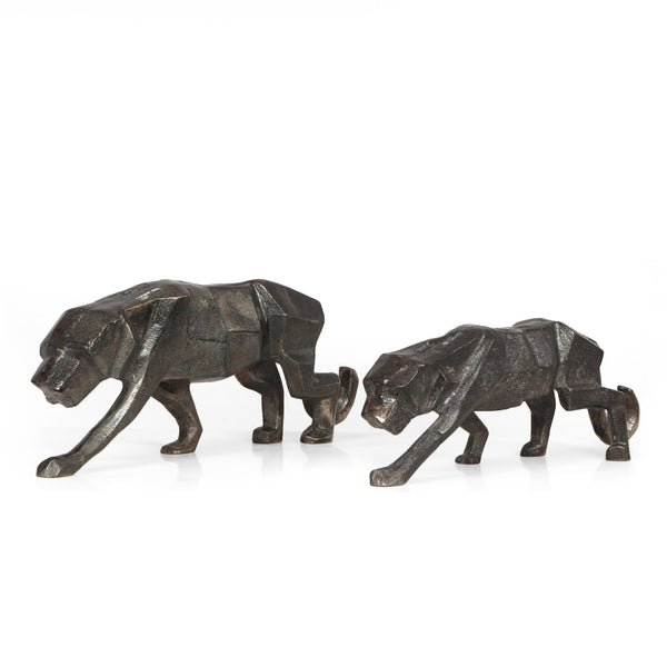 English Elm Christopher Knight Home® - Leopard Handcrafted Aluminum Figurine Set of 2 — Black Charcoal Crouching Design, Geometric Sleek Decor 71647.00