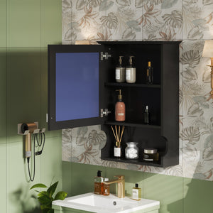 English Elm 20'' Half-Moon Wall Medicine Cabinet with Mirror, Solid Wood Frame, Soft-Close Hinges, Space-Saving Elegance Black N710P313827B