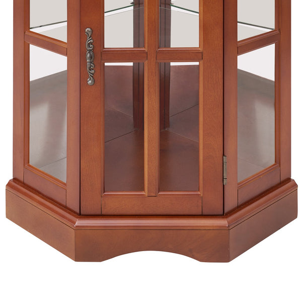 English Elm Corner Curio Cabinet with 5 Shelves and Built-In Lighting, Glass Display Case for Home Décor and Collectibles, Space-Saving Corner Accent (47x21x10.75) Walnut W1693P183978