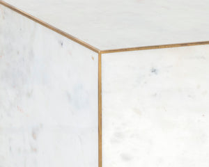 Sunpan Daines End Table - Rustic Elegance with Antique Brass Inlay, Unique Marble Design for Your Space White Marble