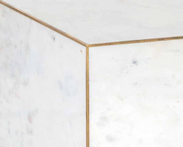 Sunpan Daines End Table - Rustic Elegance with Antique Brass Inlay, Unique Marble Design for Your Space White Marble