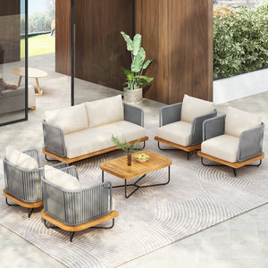 English Elm Christopher Knight Home® - Lucca Outdoor 6-Piece Acacia Wood Conversation Set With Water-Repellent Cushions For Patios N773OC00018B