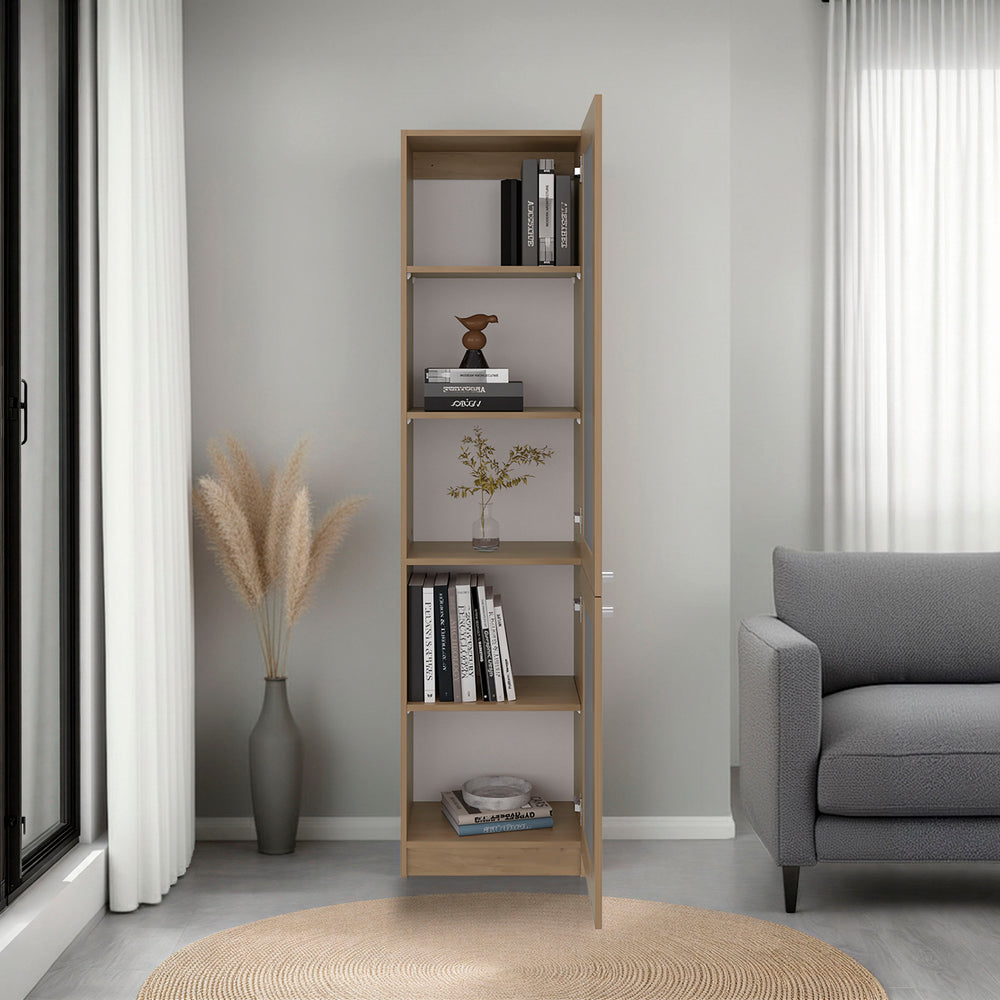 English Elm Home Vertical Freestanding Bookcase with Open Shelving and Enclosed Lower Cabinet Natural Wood B070P487569