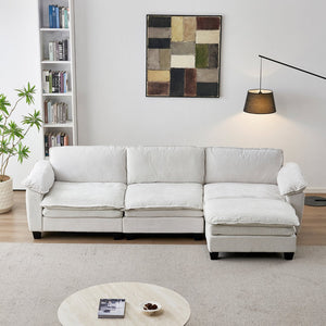 English Elm Living Room Chenille Sectional Sofa with Detachable Ottoman and Pocket Coil Cushions Beige W1097S00235