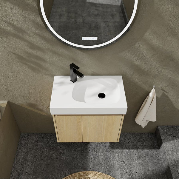English Elm 24 Inch Bathroom Vanity Floating Ceramic Basin Sink Combo with Double-Door Wall-Mounted Storage Cabinet Durable Engineered Wood Modern Design Oak W1972P190341
