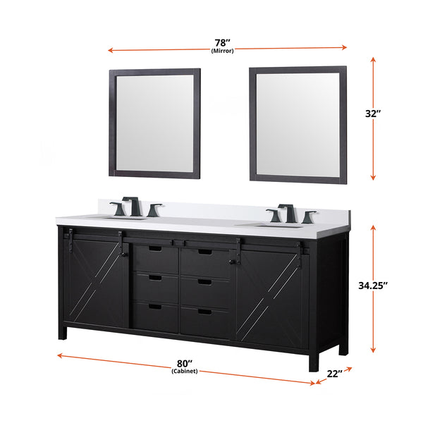 English Elm Brown Double Bath Vanity Set With Quartz Countertop, Matte Black Faucets, And Stylish Mirrors Included B2731S01076
