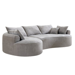 English Elm 124.5-inch Curved Chenille Sectional Sofa with Pillows Deep Seat Living Room Couch Grey W3612S00033