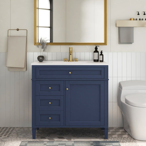 English Elm 36'' Modern Bathroom Vanity With Ceramic Top, 2 Drawers & Tip-Out Storage For Stylish Organization N710P230246C