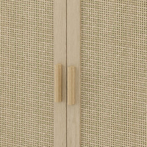 English Elm 70" Rattan Buffet Cabinet with Stylish Woven Doors, 4-Door Sideboard with Adjustable Shelves, Sturdy MDF Frame and Solid Wood Legs Natural W757P279742