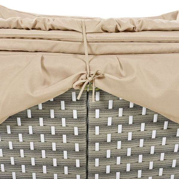 English Elm TOPMAX All-Weather Rattan Round Sectional Daybed with Retractable Canopy, Adjustable Table & Cushions Light Coffee SP100023AAC