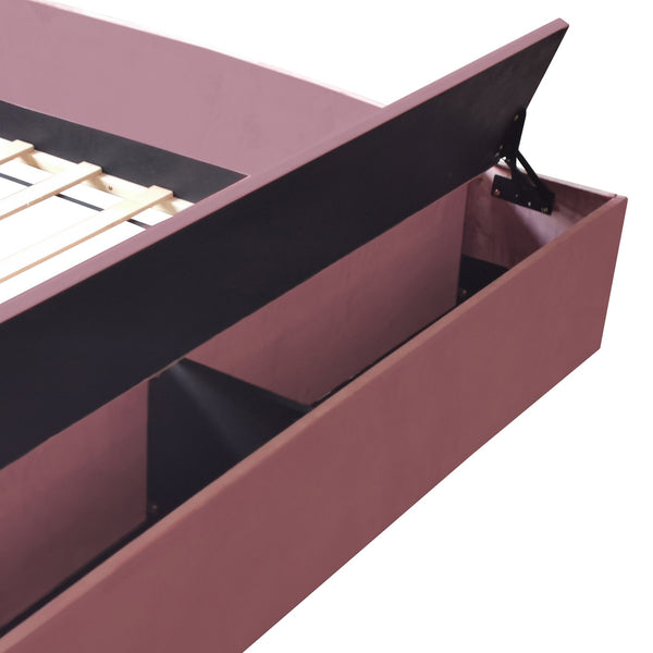English Elm King Velvet Kids Platform Bed with Padded Guardrails Staircase and Storage Ottoman Pink+White SF000204AAH