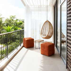 English Elm Ottoman Plush Corduroy Round Footrest Stool with High‑Resilience Foam, Sturdy MDF Frame, Versatile Use Brown W3851P369738