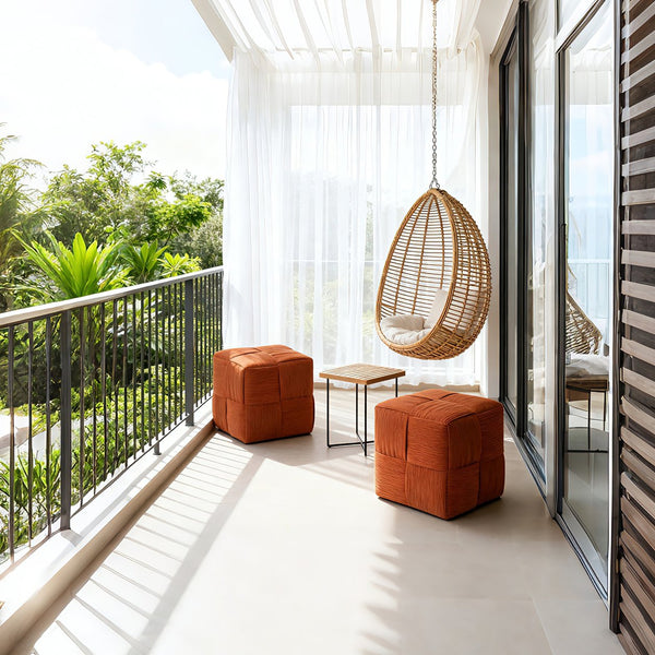 English Elm Ottoman Plush Corduroy Round Footrest Stool with High‑Resilience Foam, Sturdy MDF Frame, Versatile Use Brown W3851P369738