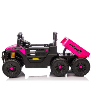English Elm 24v Electric Kids Dump Truck 4wd Six Wheel Ride on with Remote Suspension Cargo Bucket Pink W1578P380845