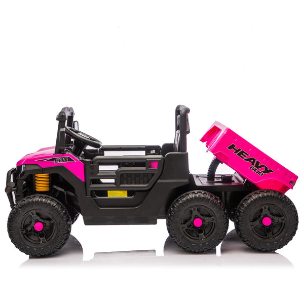 English Elm 24v Electric Kids Dump Truck 4wd Six Wheel Ride on with Remote Suspension Cargo Bucket Pink W1578P380845