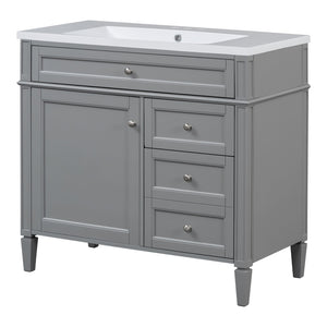 English Elm 36'' Modern Bathroom Vanity Set With Mirror, 2 Soft-Close Drawers, & 6 Open Shelves For Storage N710S236006E