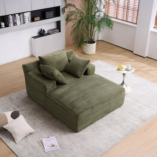 English Elm Oversized Corduroy Chaise Longue Sofa Bed — Modern Deep-Seat Sleeper with Armrests & Pillows for Compact Spaces Green W1752P264713