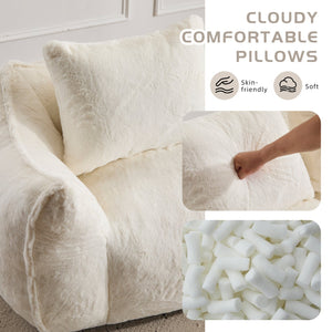 English Elm Giant Ultra Soft Fluffy Loveseat Bean Bag Sofa for Adults, Oversized Shredded Foam Couch with Pillows White W3723P353892