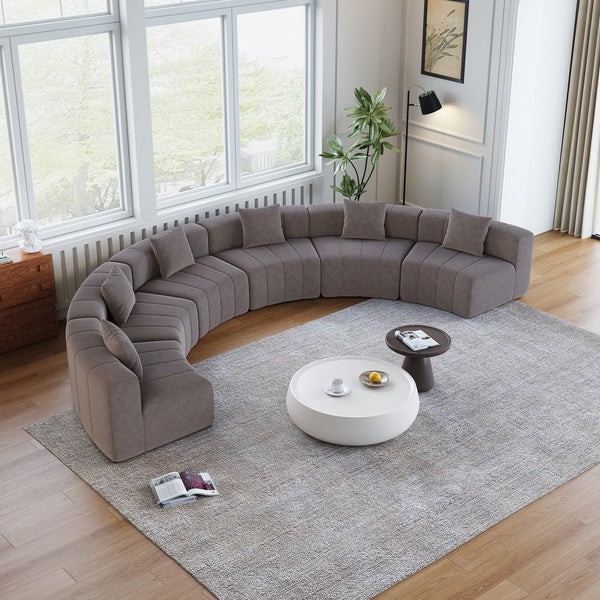 English Elm Chenille Modular Semi Circular Sectional Sofa with Plush Upholstery for Living Rooms Grey W834S00582