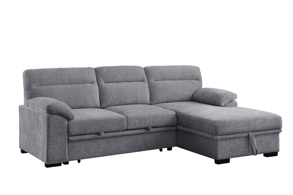 English Elm Kipling Chenille Sleeper Sectional with Storage Chaise and Built-in Usb Charging Light Gray B061S00832
