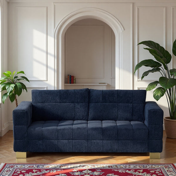 English Elm FX-P54-RB Modern Chenille 3-Seater Sofa with Wide Arms, Tufted Box Stitching & Stainless Legs for Durable Comfort Retro Blue W576S00170