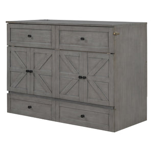 English Elm Full Size Murphy Bed Rattan Cabinet with Storage Drawers and Gold Hardware N708S00005AAE
