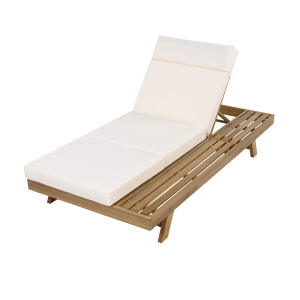 English Elm Lounge Chaise Outdoor Acacia Wood Slatted Frame with Water Resistant Cushion Resort Style Cream,Light Brown N770P442L67C