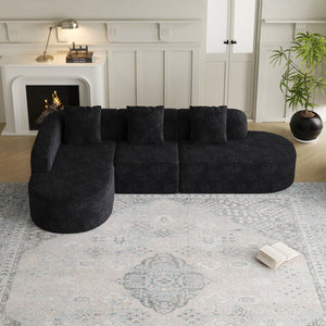 English Elm 111.8-Inch L-Shaped Curved Modular Sofa - Modern Lychee-Textured Fabric With Plush Pillows & Flexibility W834S00543