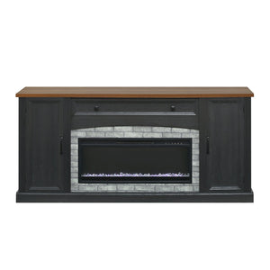 English Elm On-trend Farmhouse Electric Fireplace Console Walnut Veneer Media Cabinet for Living Room Black N721S000069B